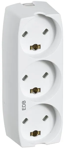 LK-grenuttag med 3 rektangulära EDB-uttag, 2-poligt med jord, vit
